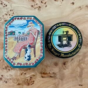 set of 2 Vintage Decorative Tins sewing room singer sewing storage organization